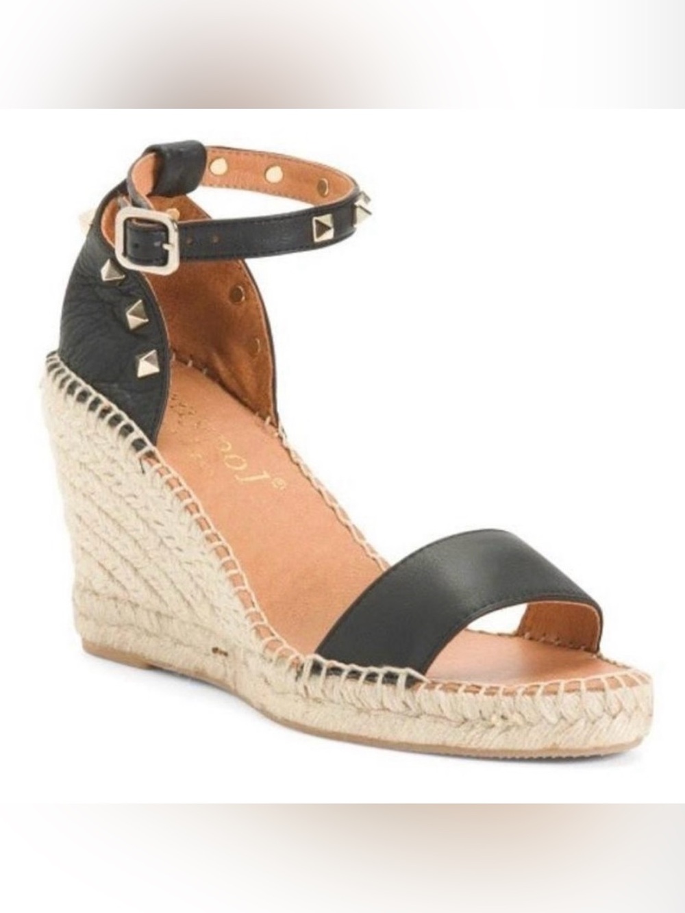 Maypol Nalino Black Leather Wedge Espadrille Sandals 
Size 39 (8.5)
